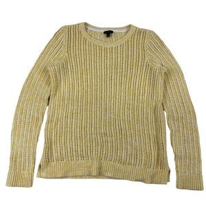 Talbots Yellow Marked Crochet Loose Open Knit Sweater Crew Neck L/S Cotton Sz M